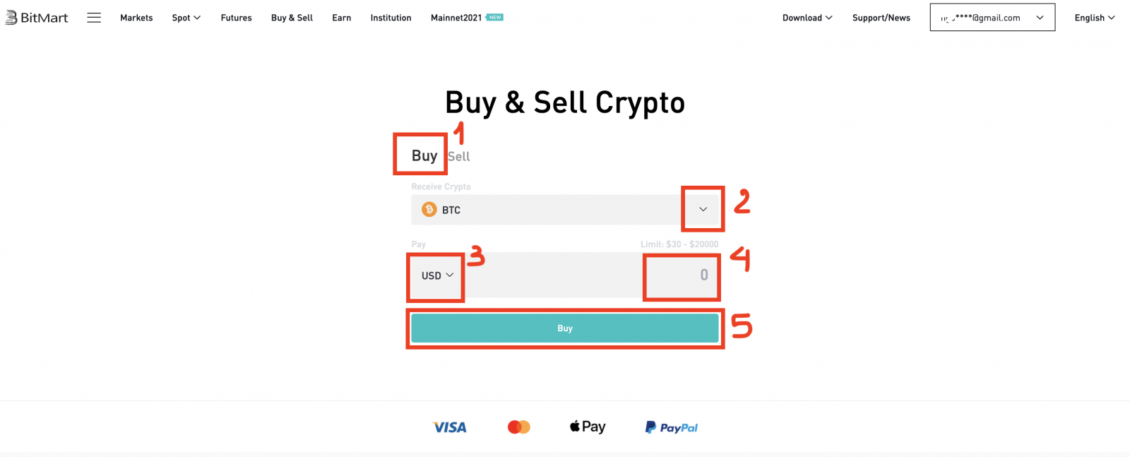 So kaufen Sie Coins mit Simplex in BitMart