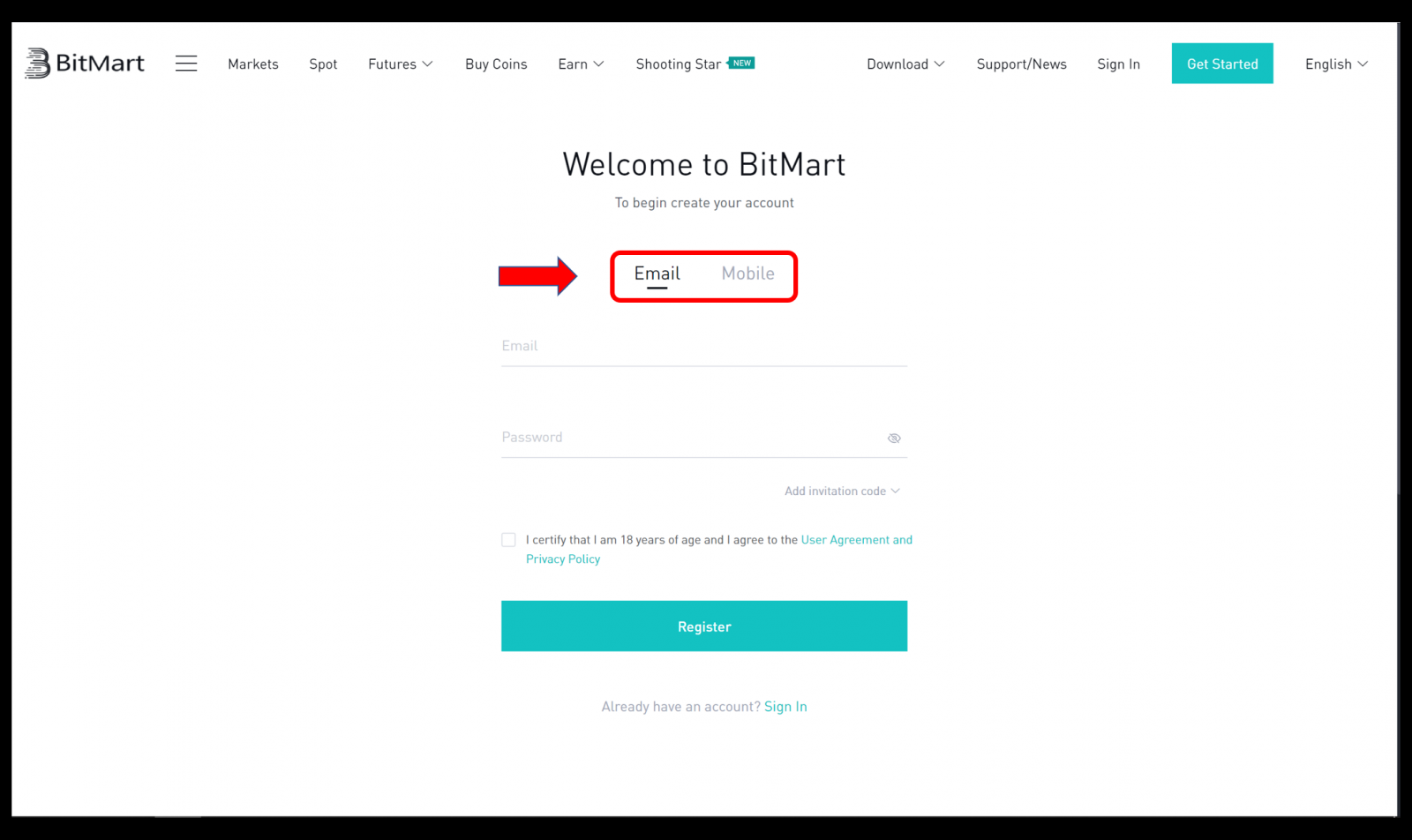 Come aprire un conto di trading in BitMart