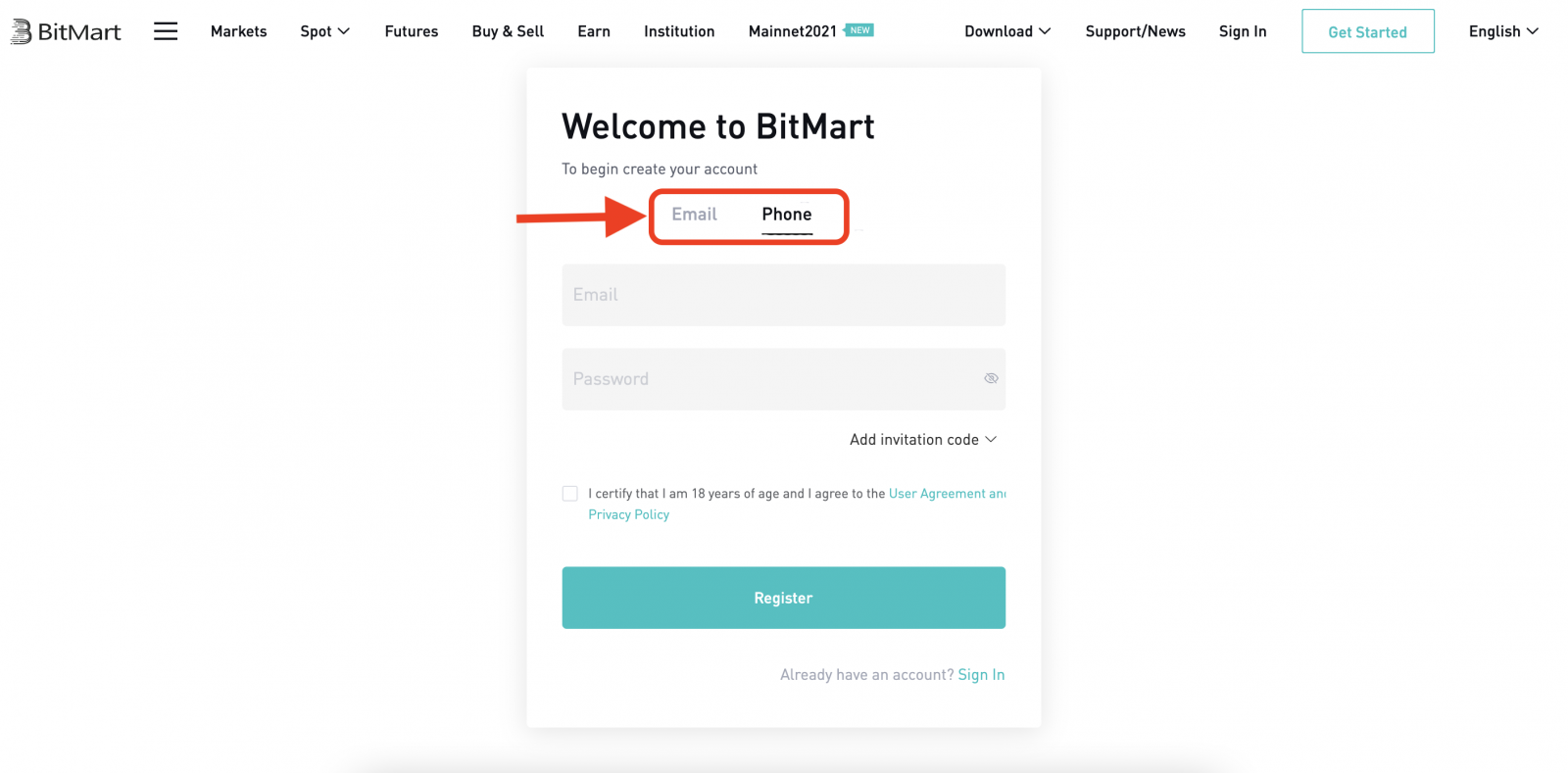 BitMart에서 계좌를 개설하고 인출하는 방법