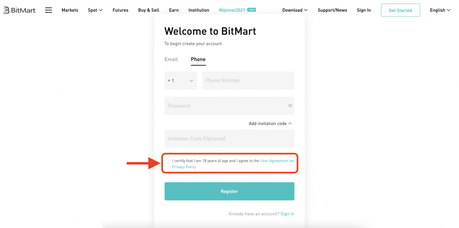 So eröffnen Sie ein Konto und melden sich bei BitMart an