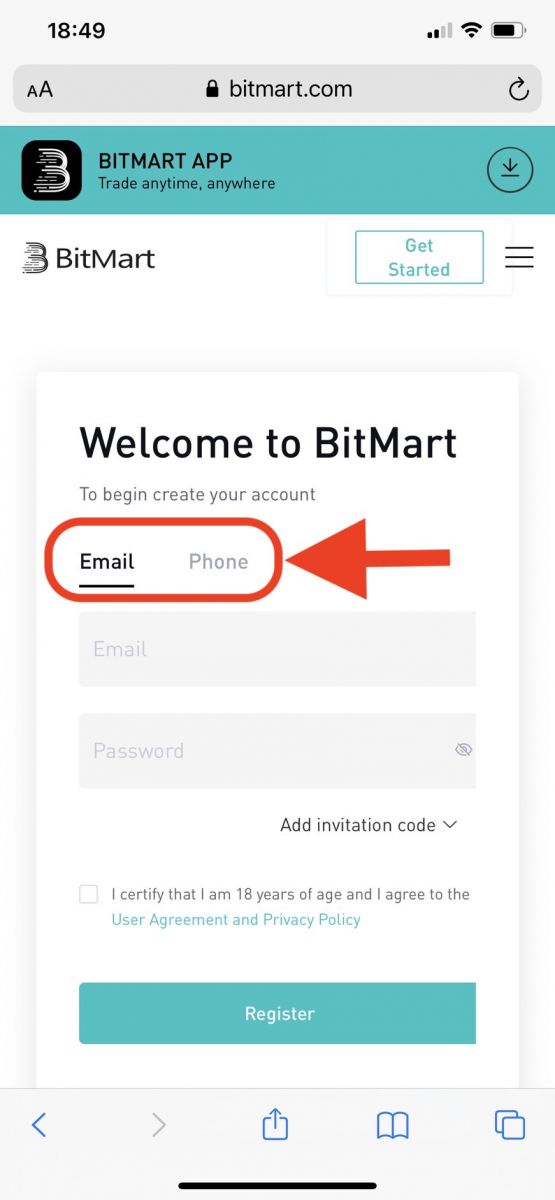 Como registrar e entrar na conta no BitMart