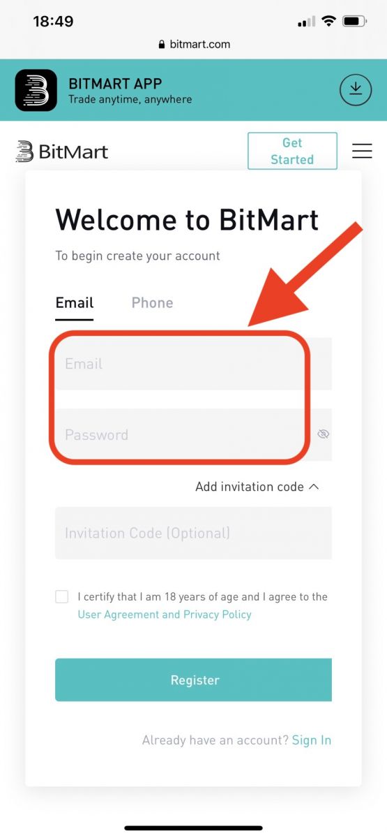 Come registrarsi e accedere all'account in BitMart