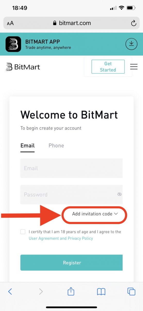Como registrar e entrar na conta no BitMart