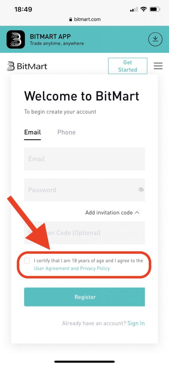 Come creare un account e registrarsi in BitMart
