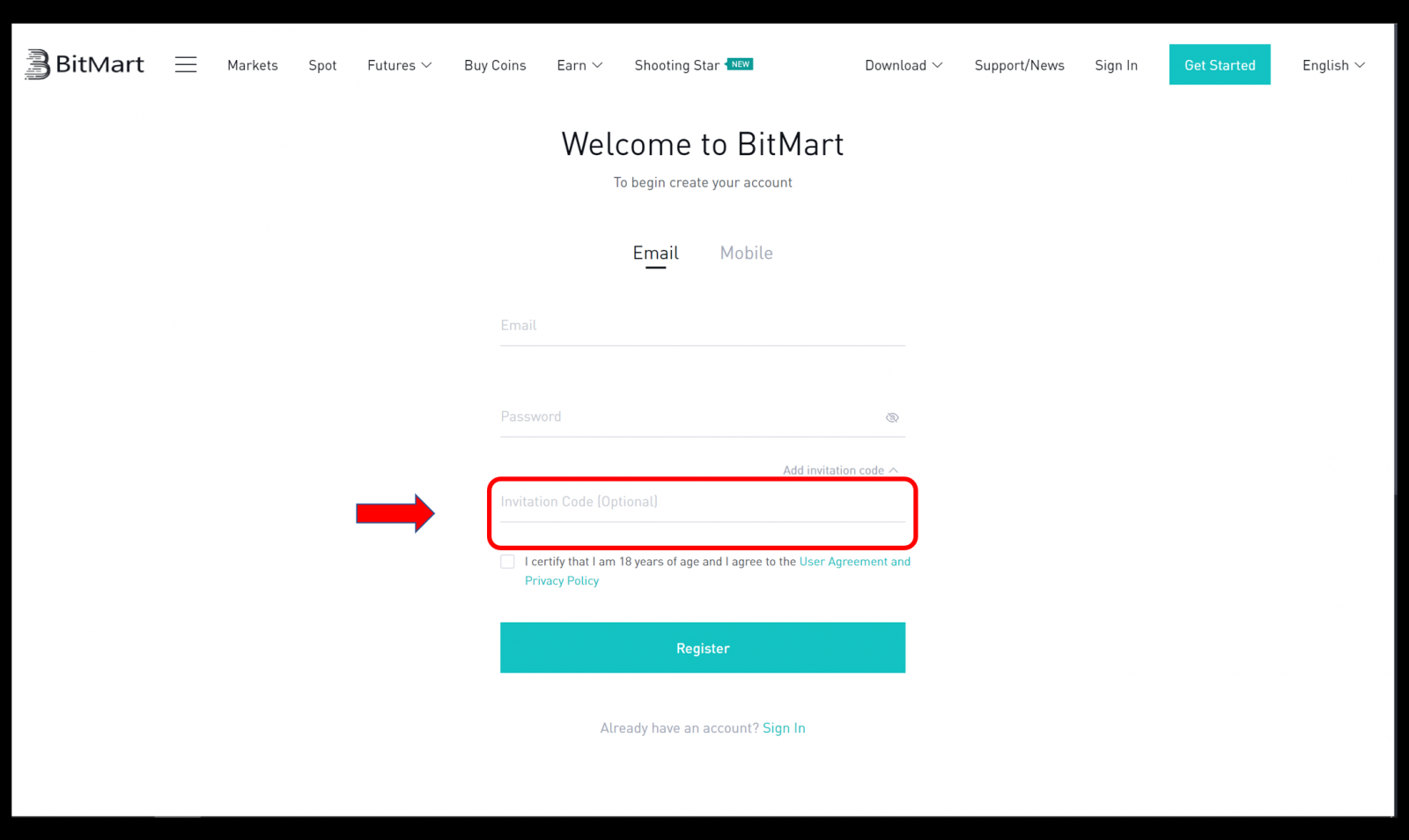 Come aprire un conto di trading in BitMart