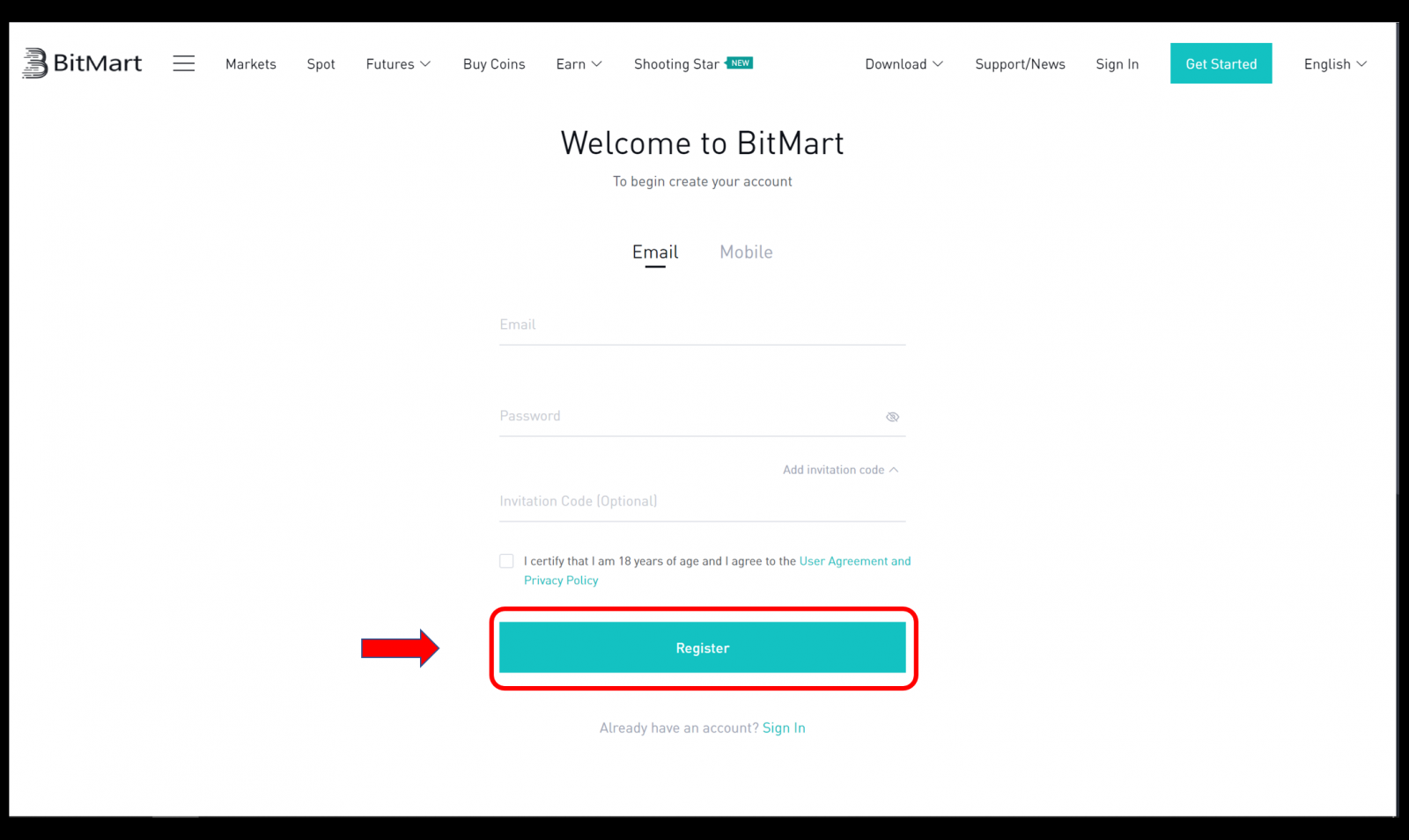 So eröffnen Sie ein Konto und zahlen in BitMart ein