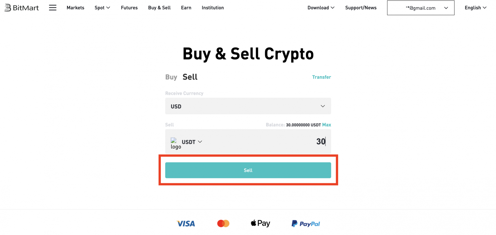 Come vendere monete con MoonPay in BitMart
